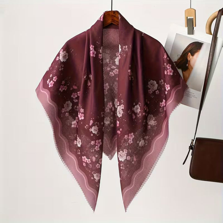 HilalHaven Plum Bloom Sheer Bali Chiffon Floral Hijab Scarf - Burgundy - image 2