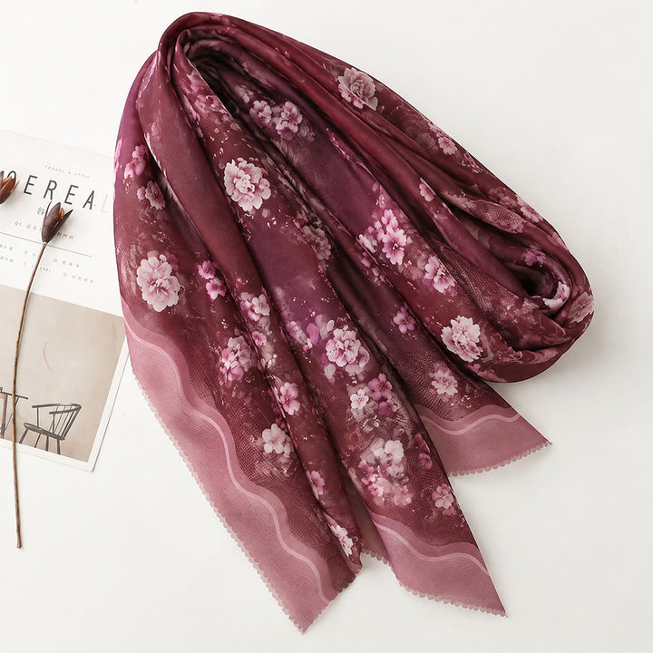 HilalHaven Plum Bloom Sheer Bali Chiffon Floral Hijab Scarf - image 5