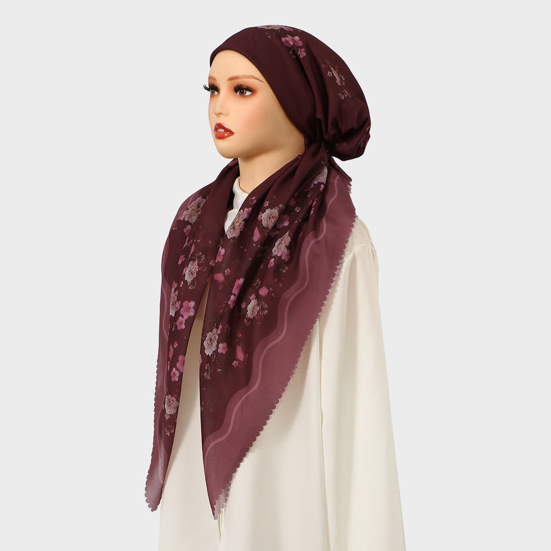 HilalHaven Plum Bloom Sheer Bali Chiffon Floral Hijab Scarf - image 6
