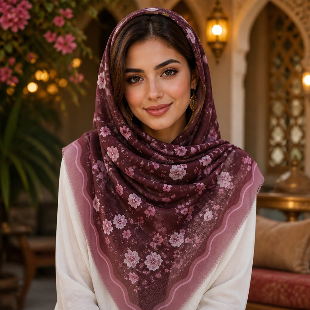 HilalHaven Plum Bloom Sheer Bali Chiffon Floral Hijab Scarf - image 9