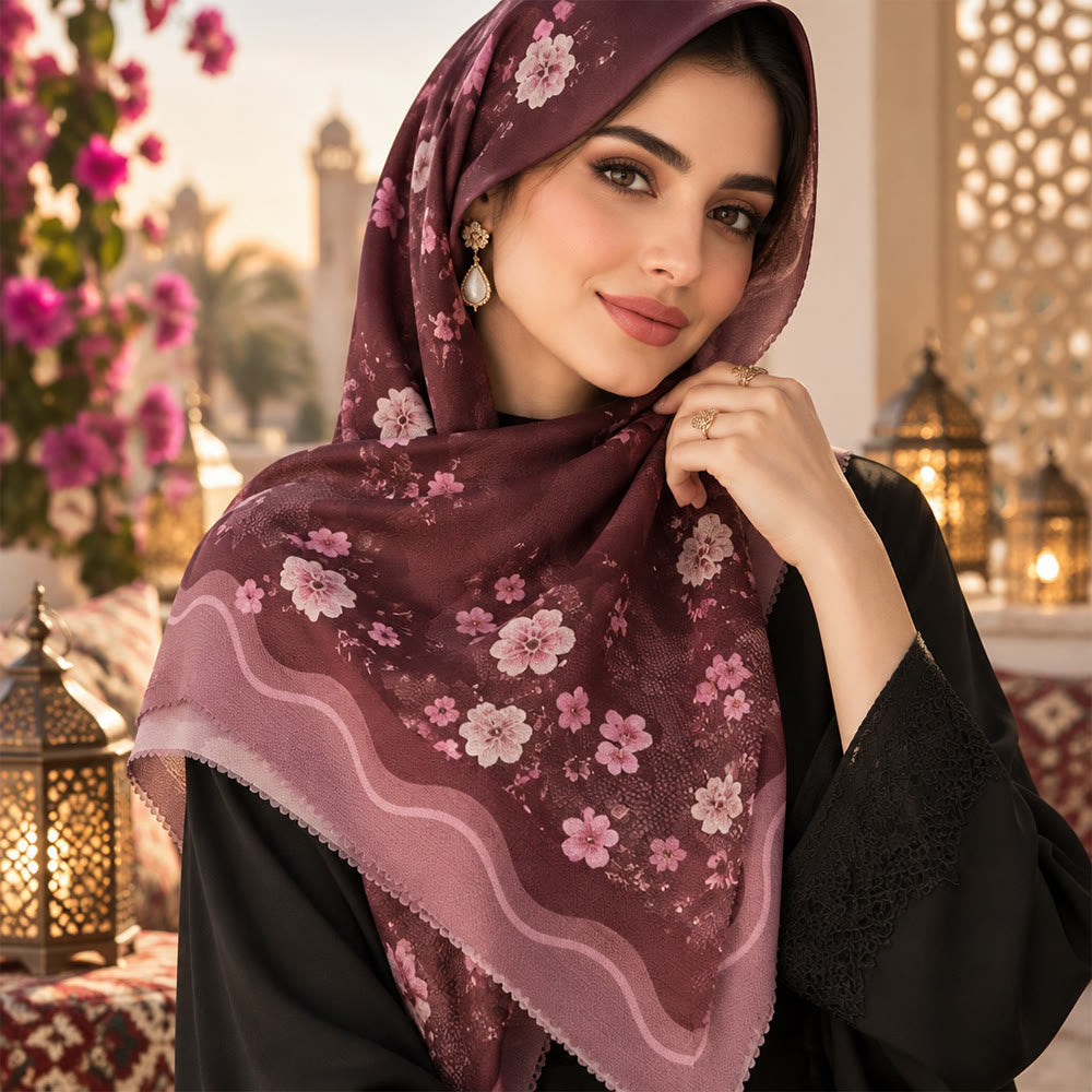 HilalHaven Plum Bloom Sheer Bali Chiffon Floral Hijab Scarf - image 8