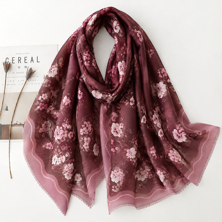 HilalHaven Plum Bloom Sheer Bali Chiffon Floral Hijab Scarf - image 3