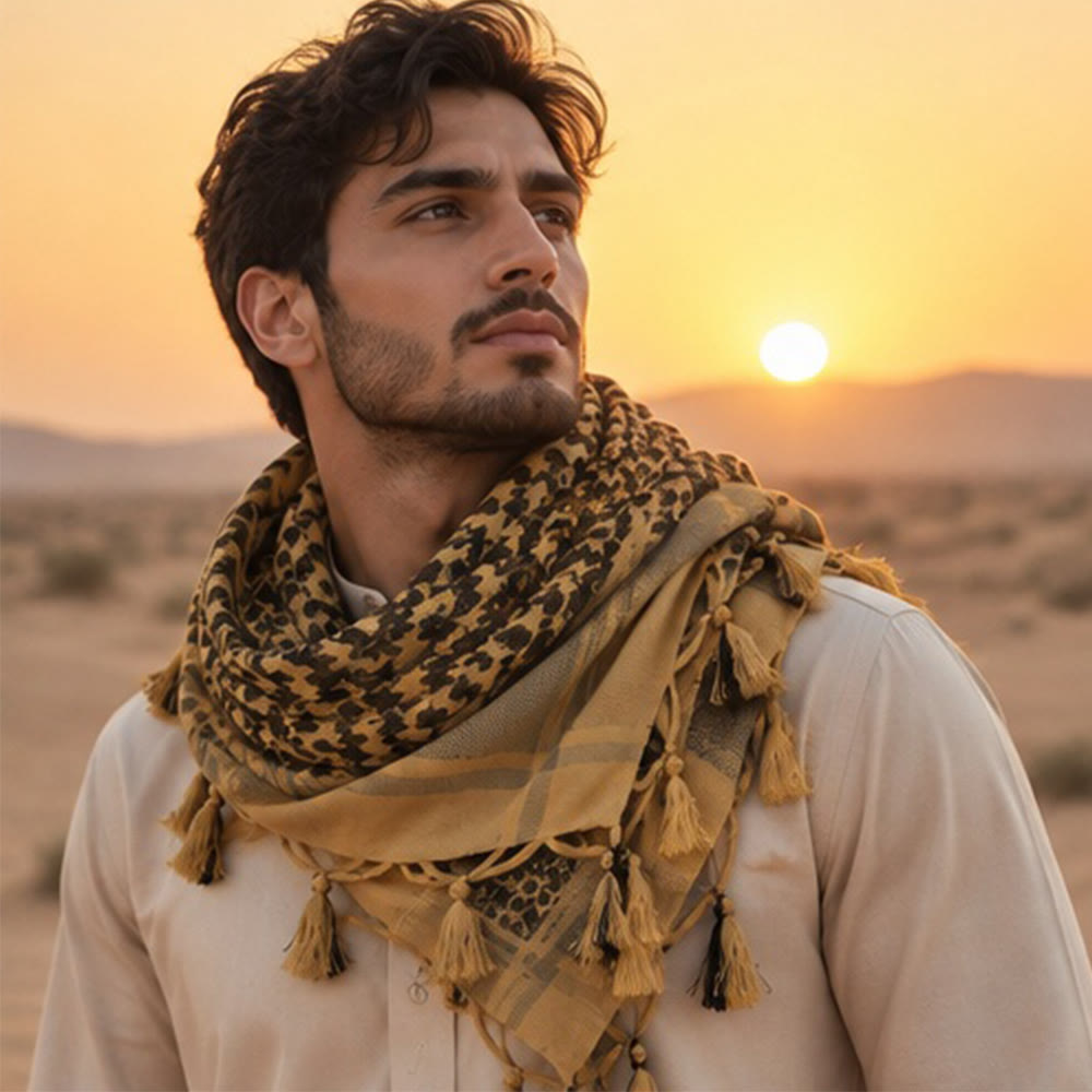 HilalHaven Golden Dune Keffiyeh Jacquard Cotton Tassel Scarf - image 1