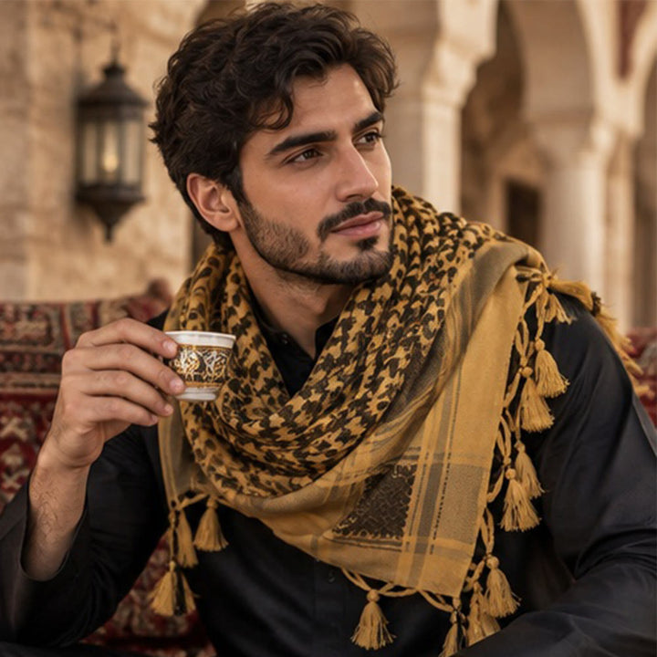 HilalHaven Golden Dune Keffiyeh Jacquard Cotton Tassel Scarf - image 0