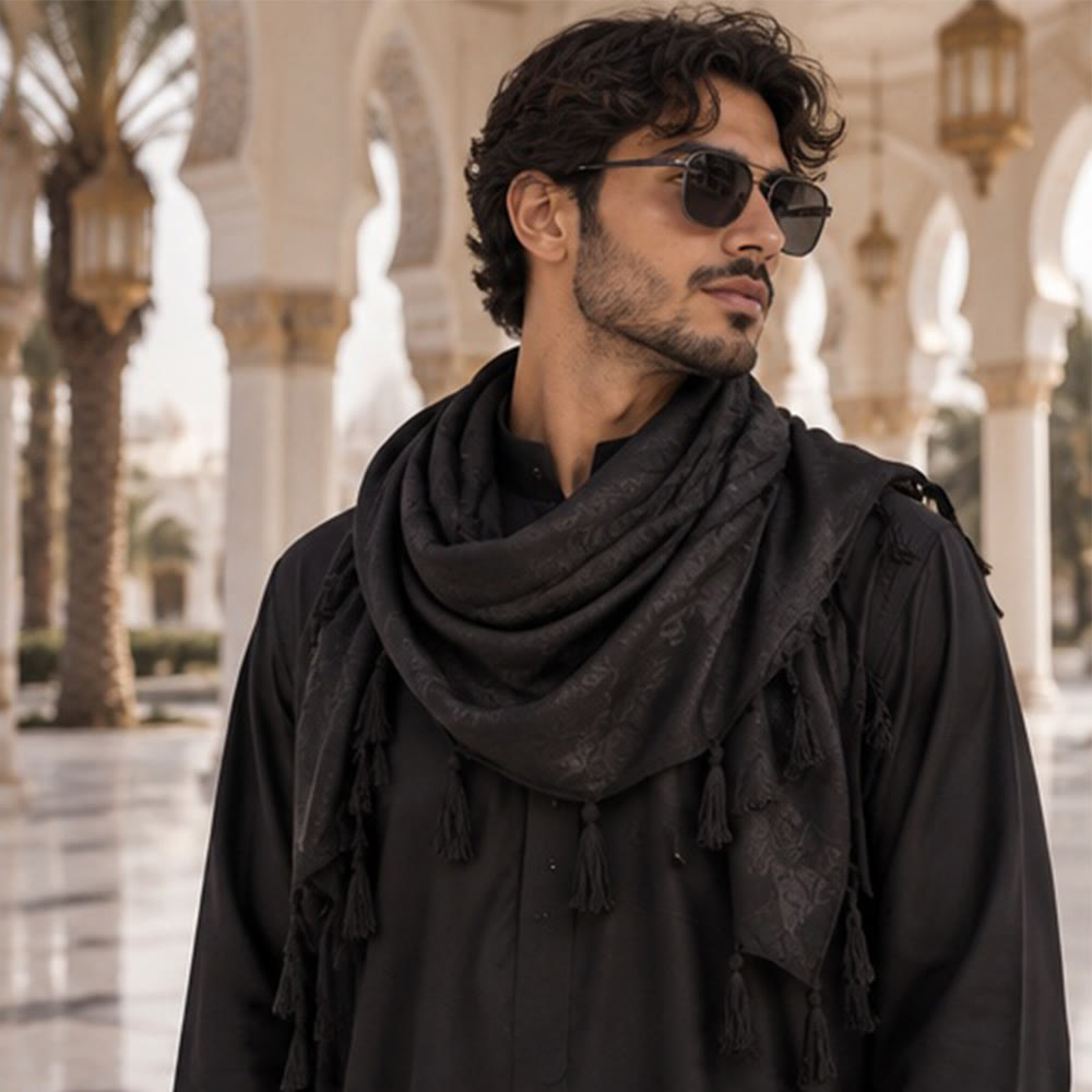 HilalHaven Shadow Petal Minimal Jacquard Cotton Tassel Square Scarf - image 1