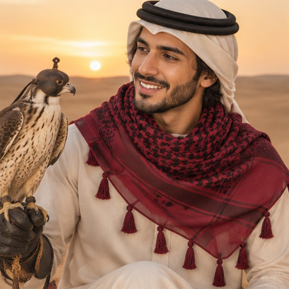 HilalHaven Crimson Nomad Ethnic Jacquard Keffiyeh Tassel Headscarf - image 1