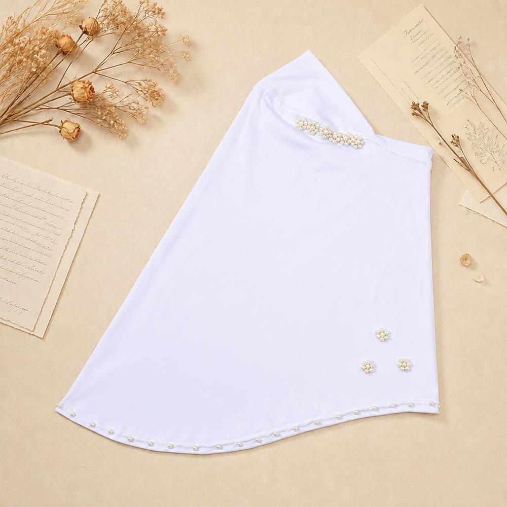 FREE Today: Pearl Bloom Milk Silk Beaded Instant Hijab - White - image 14