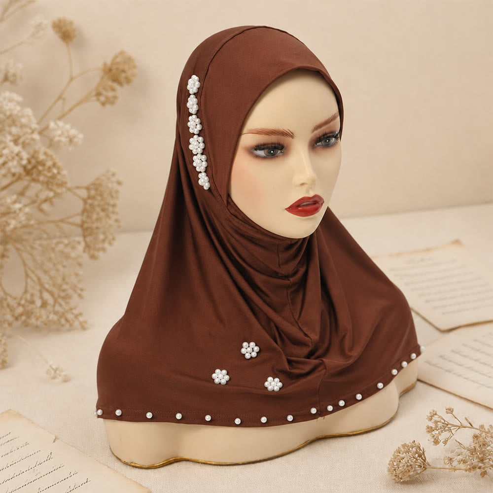 HilalHaven Pearl Bloom Milk Silk Beaded Instant Hijab - image 11