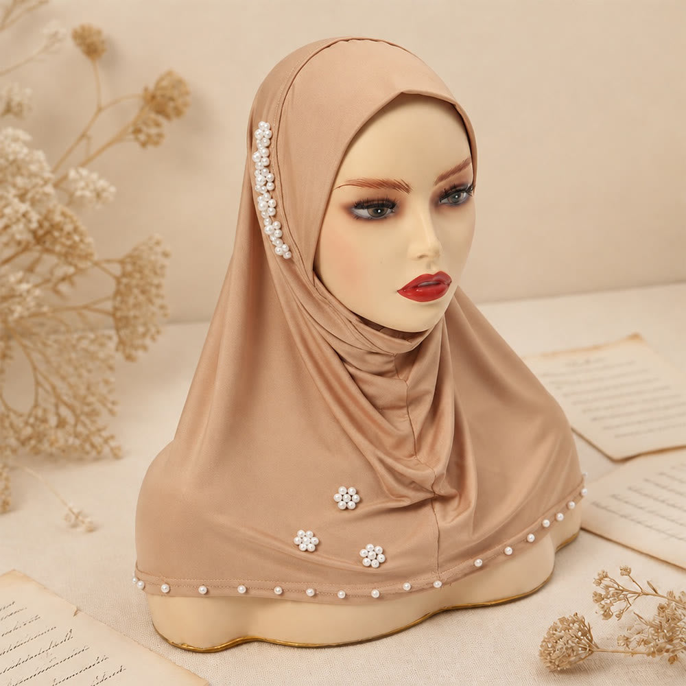 HilalHaven Pearl Bloom Milk Silk Beaded Instant Hijab - image 15