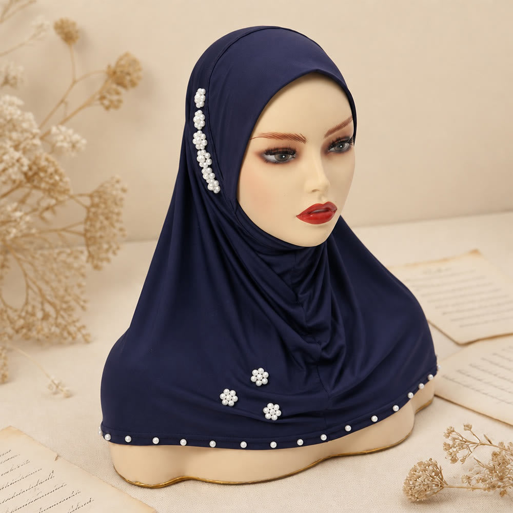 HilalHaven Pearl Bloom Milk Silk Beaded Instant Hijab - image 5