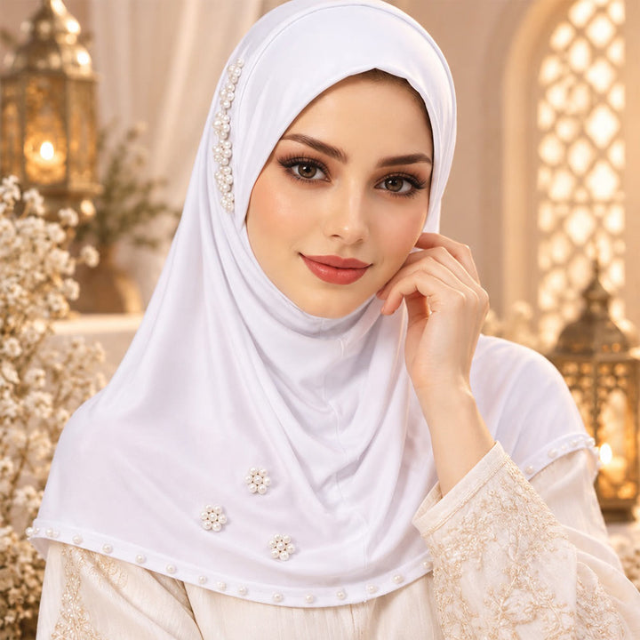 FREE Today: Pearl Bloom Milk Silk Beaded Instant Hijab - image 1