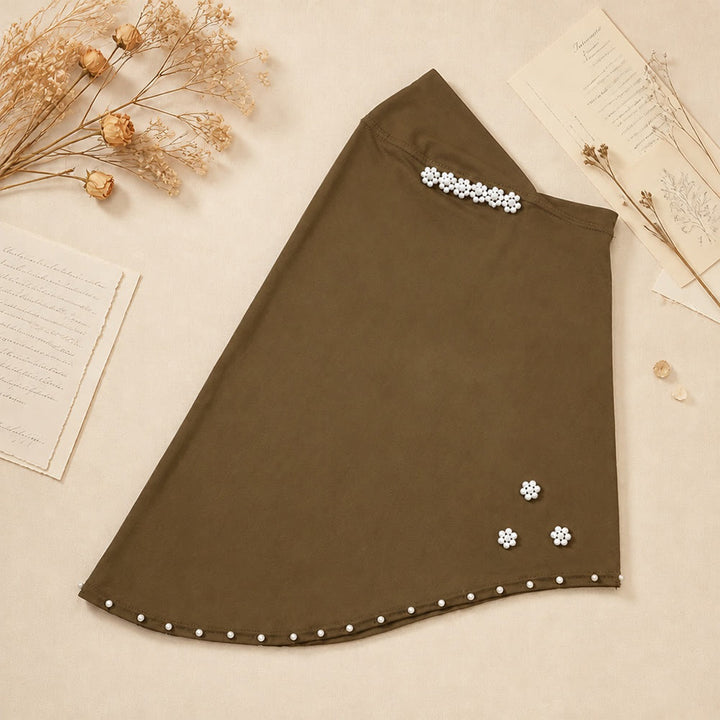 FREE Today: Pearl Bloom Milk Silk Beaded Instant Hijab - Olive - image 8