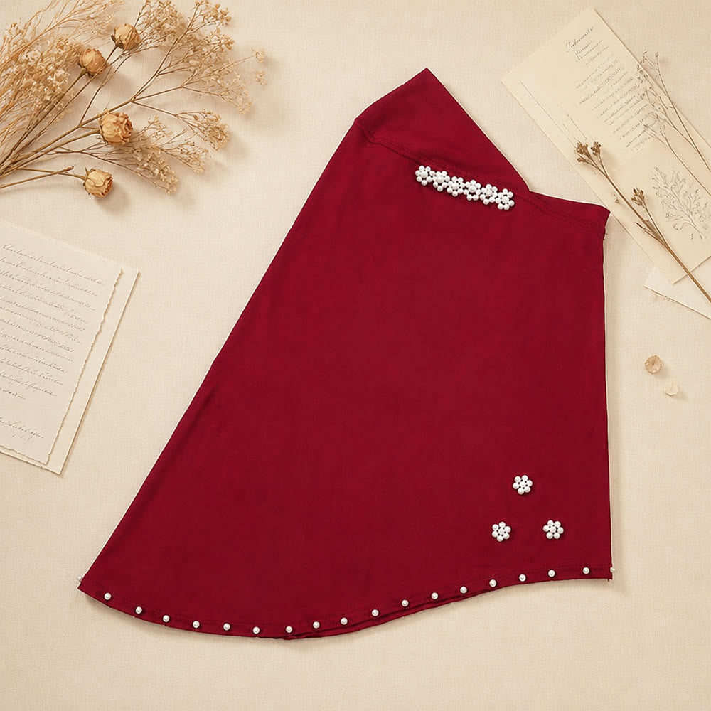 FREE Today: Pearl Bloom Milk Silk Beaded Instant Hijab - Burgundy - image 10
