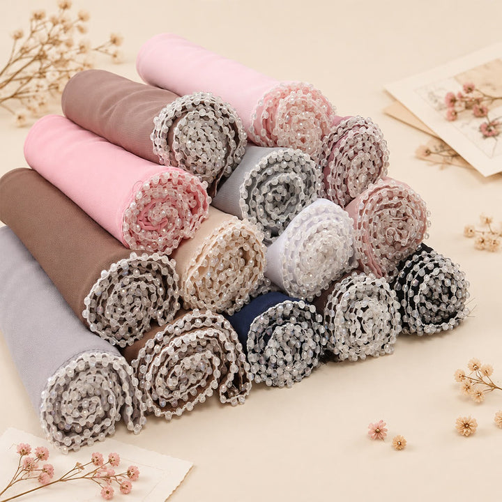 HilalHaven Luminous Strand Plain Chiffon Rhinestone Edge Hijab - image 1