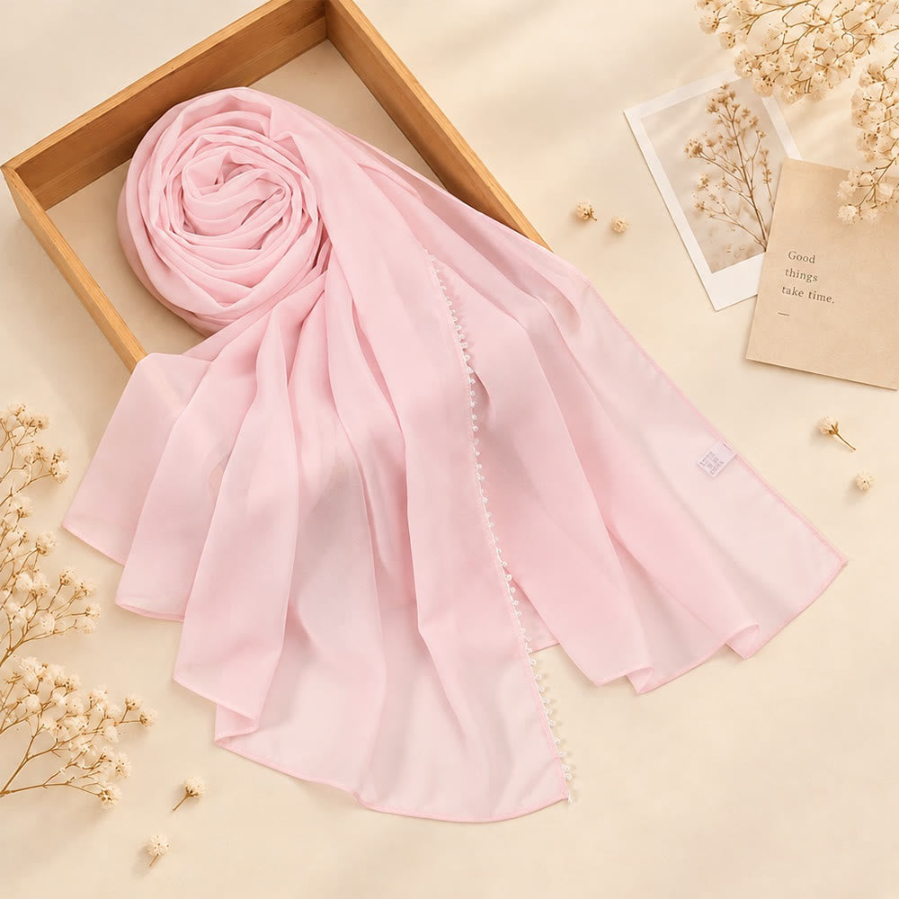 HilalHaven Luminous Strand Plain Chiffon Rhinestone Edge Hijab - Light Pink - image 5