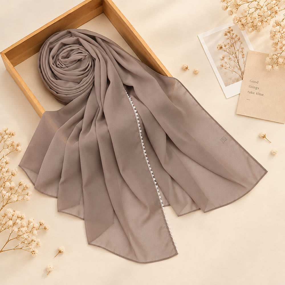 HilalHaven Luminous Strand Plain Chiffon Rhinestone Edge Hijab - Taupe - image 4