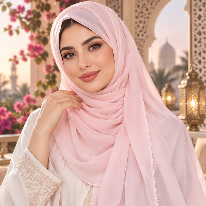 HilalHaven Luminous Strand Plain Chiffon Rhinestone Edge Hijab - image 0