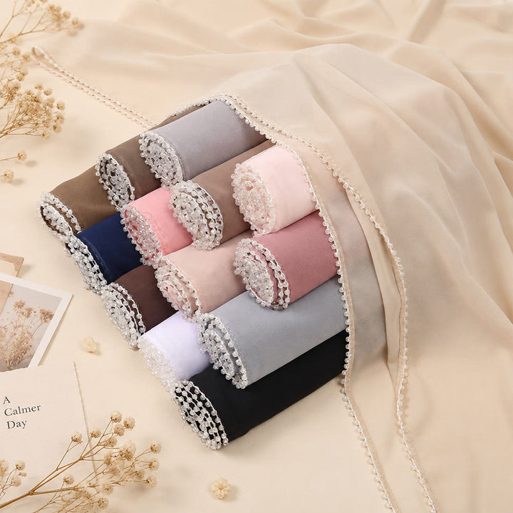 HilalHaven Luminous Strand Plain Chiffon Rhinestone Edge Hijab - image 2