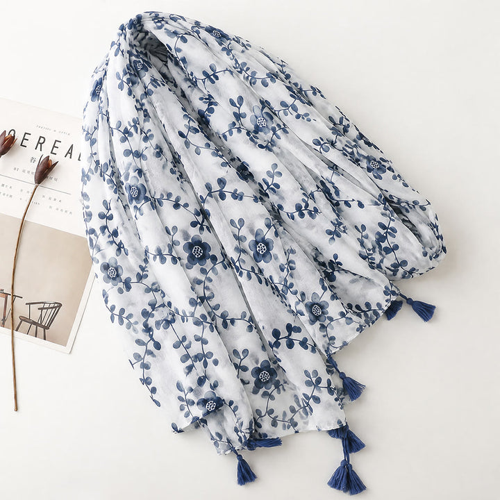HilalHaven Botanical Whisper Printed Tassel Hijab Scarf - image 2