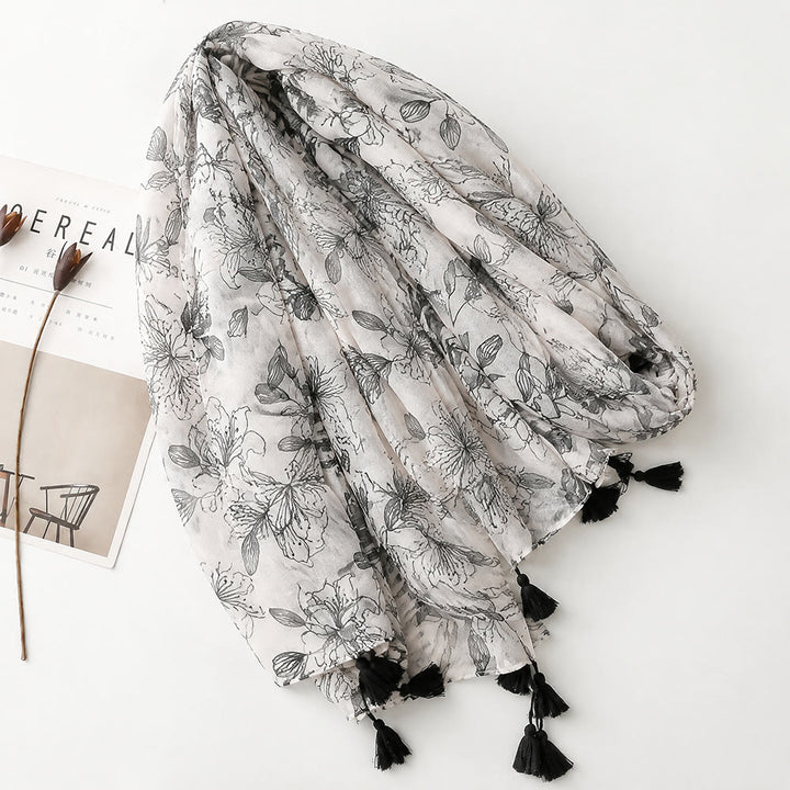 HilalHaven Botanical Whisper Printed Tassel Hijab Scarf - image 6