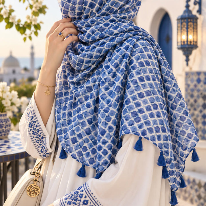 HilalHaven Botanical Whisper Printed Tassel Hijab Scarf - image 13