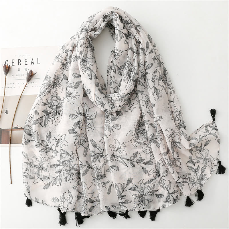 HilalHaven Botanical Whisper Printed Tassel Hijab Scarf - image 5