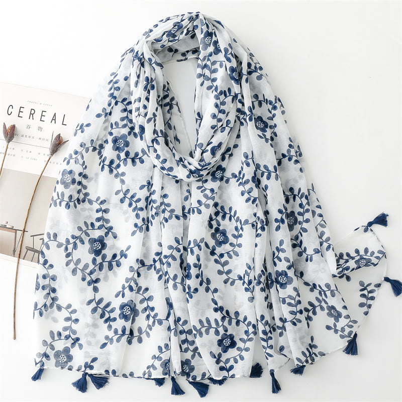 HilalHaven Botanical Whisper Printed Tassel Hijab Scarf - image 0