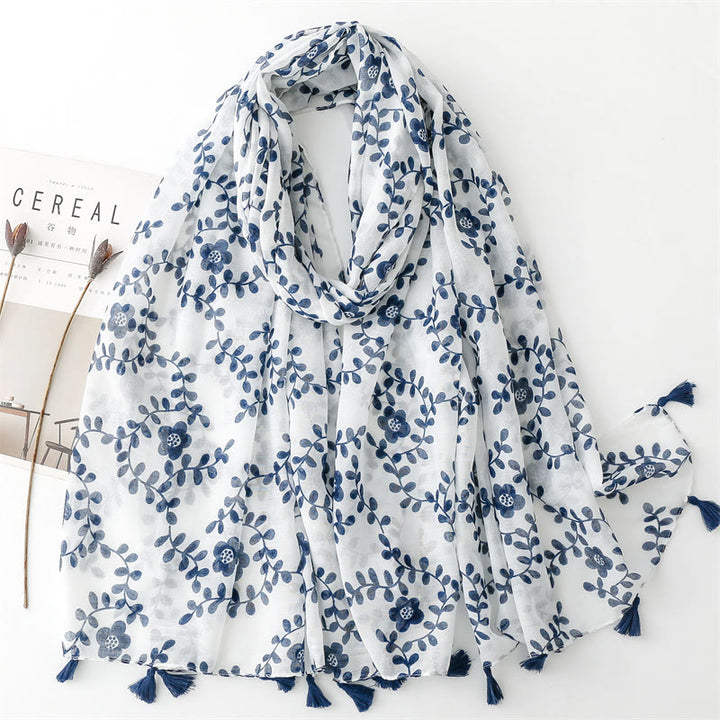 HilalHaven Botanical Whisper Printed Tassel Hijab Scarf - image 0