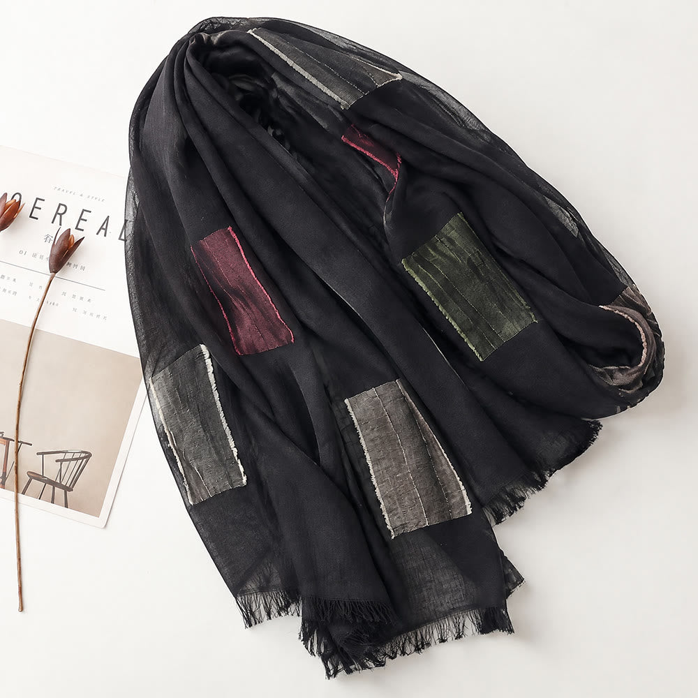 HilalHaven Patchwork Hues Stitched Patch Cotton Fringe Hijab - image 5