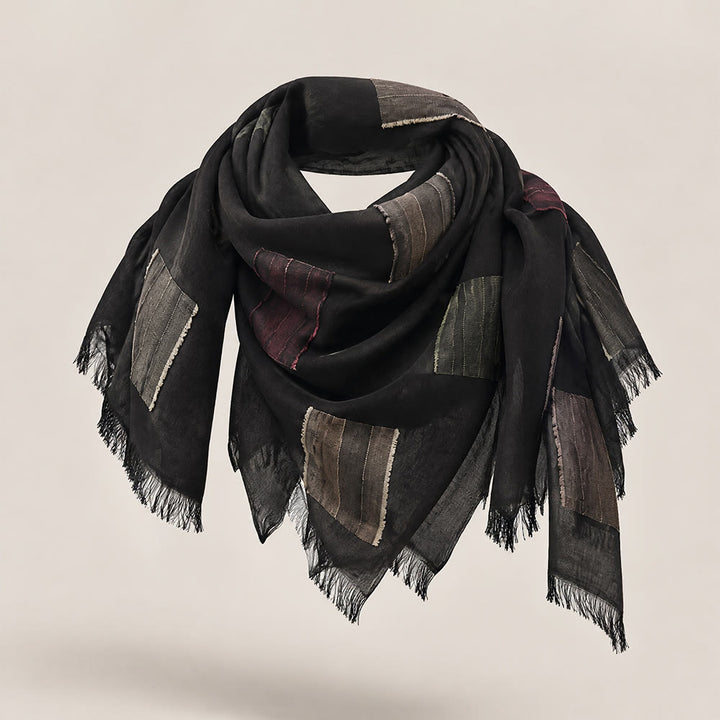HilalHaven Patchwork Hues Stitched Patch Cotton Fringe Hijab - image 4