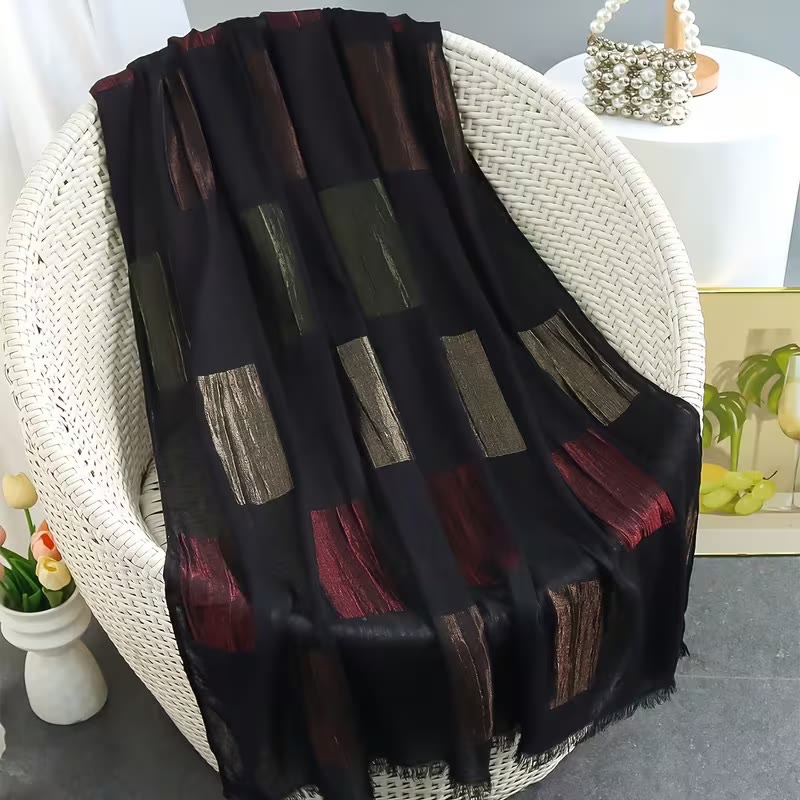 HilalHaven Patchwork Hues Stitched Patch Cotton Fringe Hijab - image 0