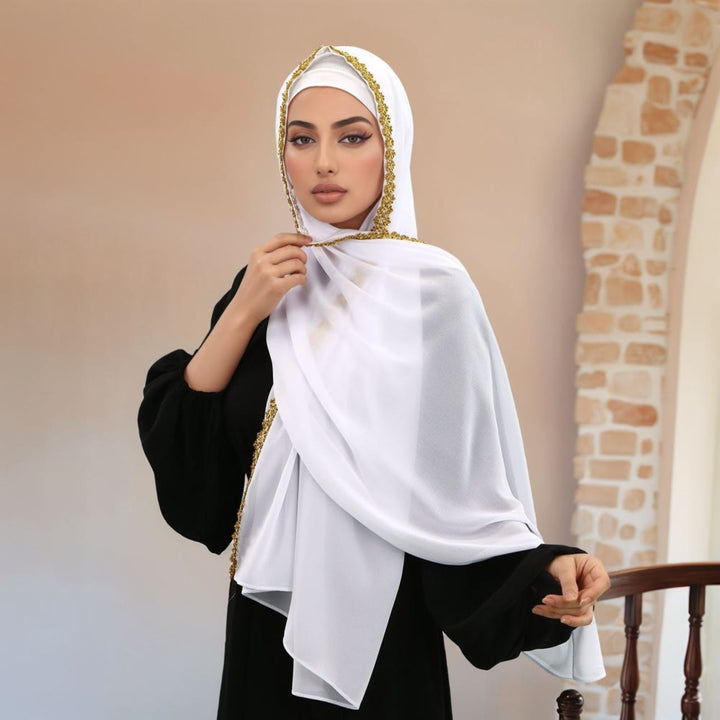 HilalHaven Golden Trim Solid Chiffon Embellished Hijab - image 4