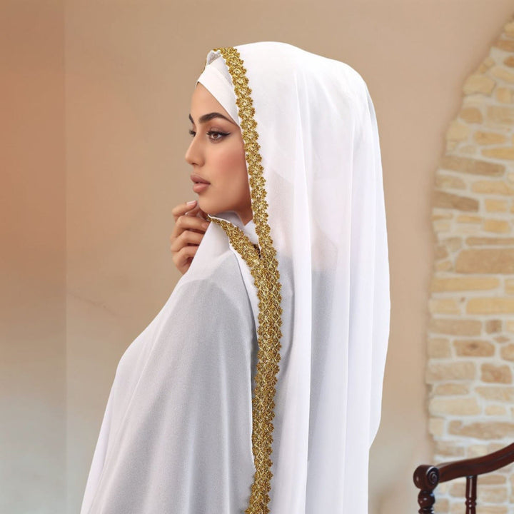 HilalHaven Golden Trim Solid Chiffon Embellished Hijab - image 5