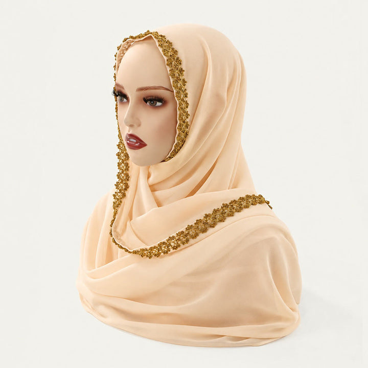 HilalHaven Golden Trim Solid Chiffon Embellished Hijab - image 9