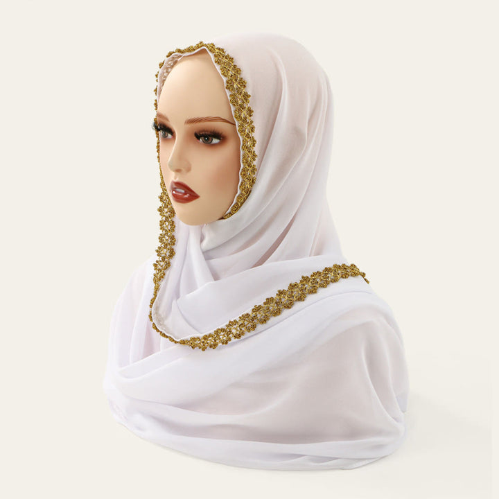 HilalHaven Golden Trim Solid Chiffon Embellished Hijab - image 6