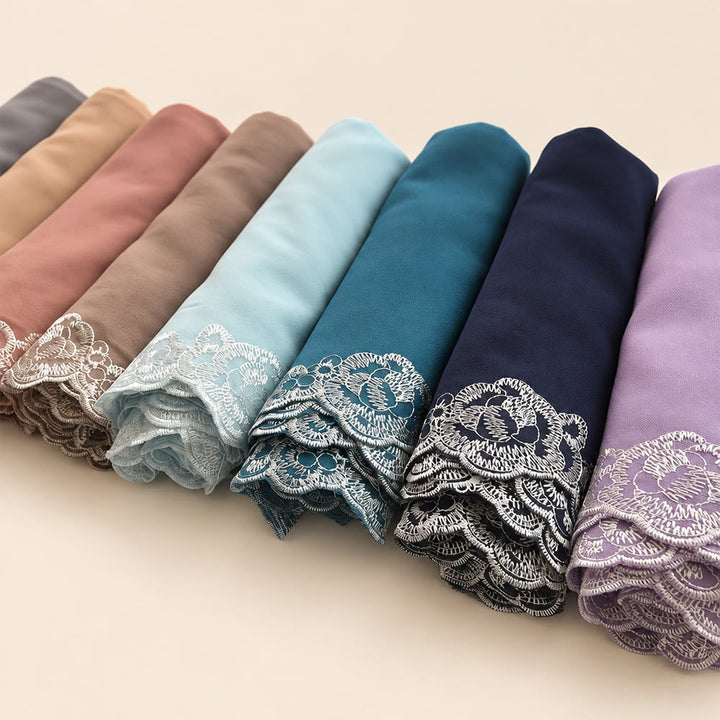 HilalHaven Lace Veil Solid Chiffon Long Hijab - image 25