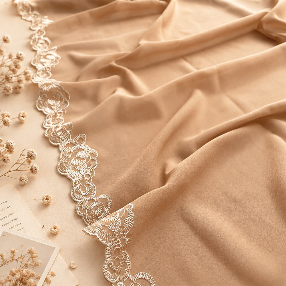 HilalHaven Lace Veil Solid Chiffon Long Hijab - image 7