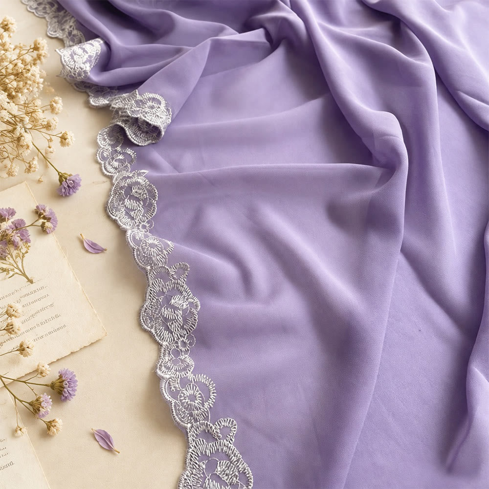 HilalHaven Lace Veil Solid Chiffon Long Hijab - image 20