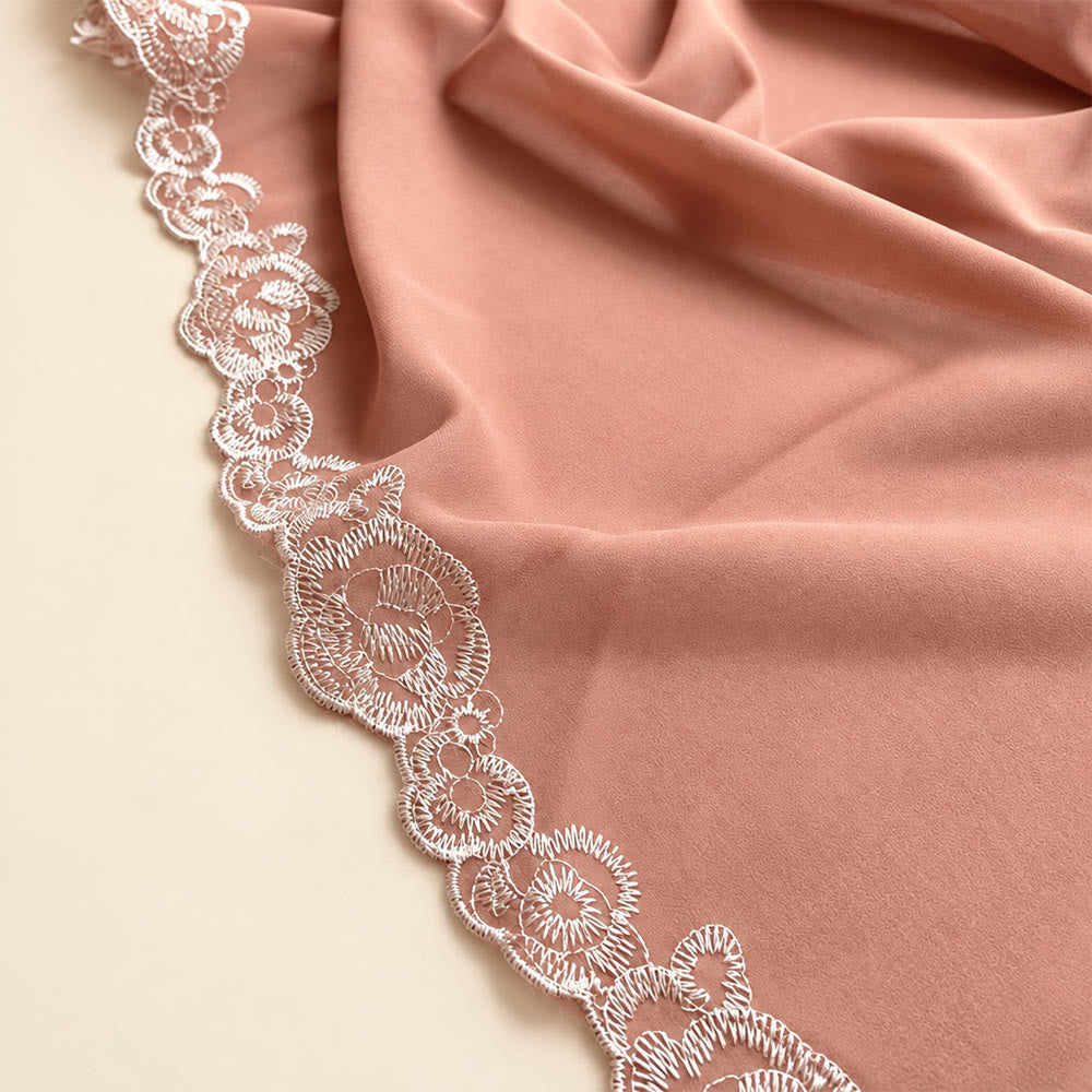 HilalHaven Lace Veil Solid Chiffon Long Hijab - image 3