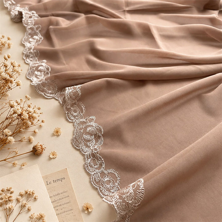 HilalHaven Lace Veil Solid Chiffon Long Hijab - image 12