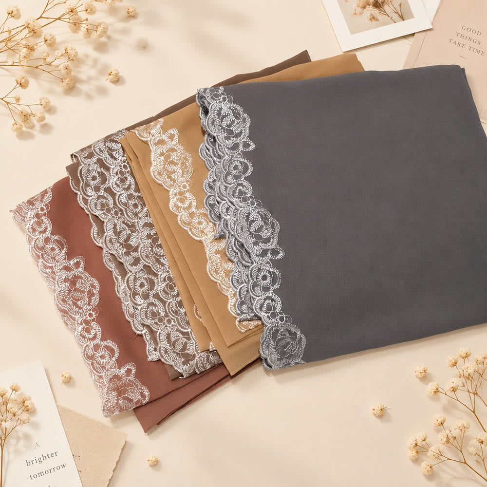 HilalHaven Lace Veil Solid Chiffon Long Hijab - image 26