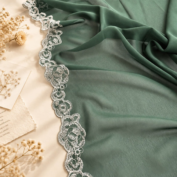 HilalHaven Lace Veil Solid Chiffon Long Hijab - image 24