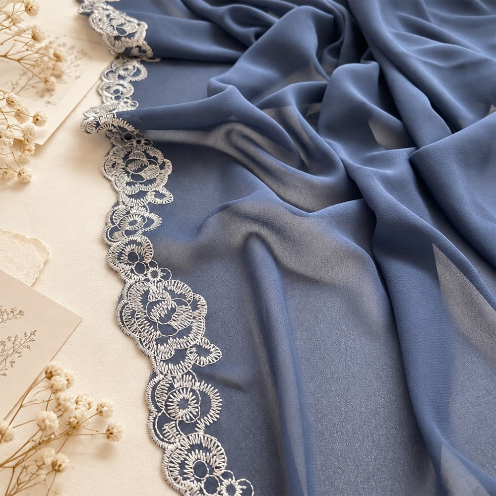 HilalHaven Lace Veil Solid Chiffon Long Hijab - image 14