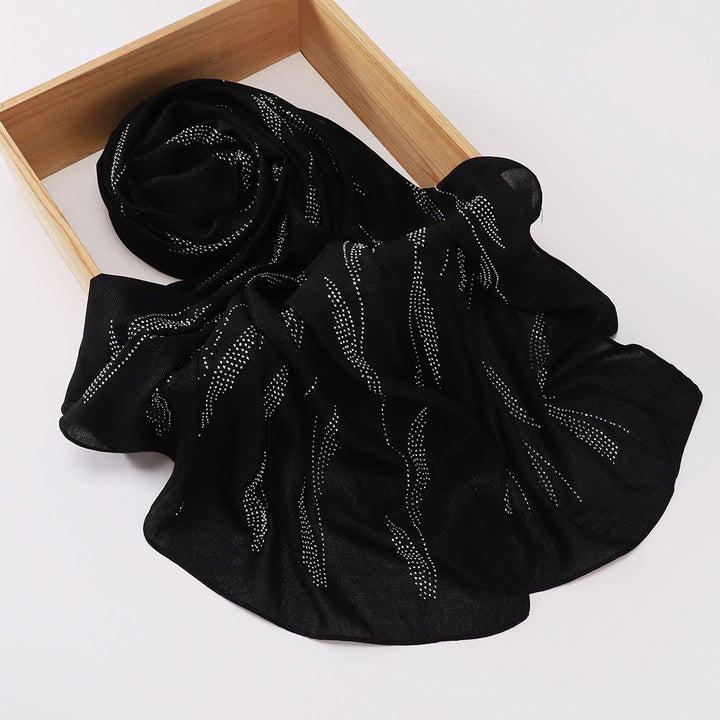 HilalHaven Spark Streak Polyester Rhinestone Hijab - Black - image 13