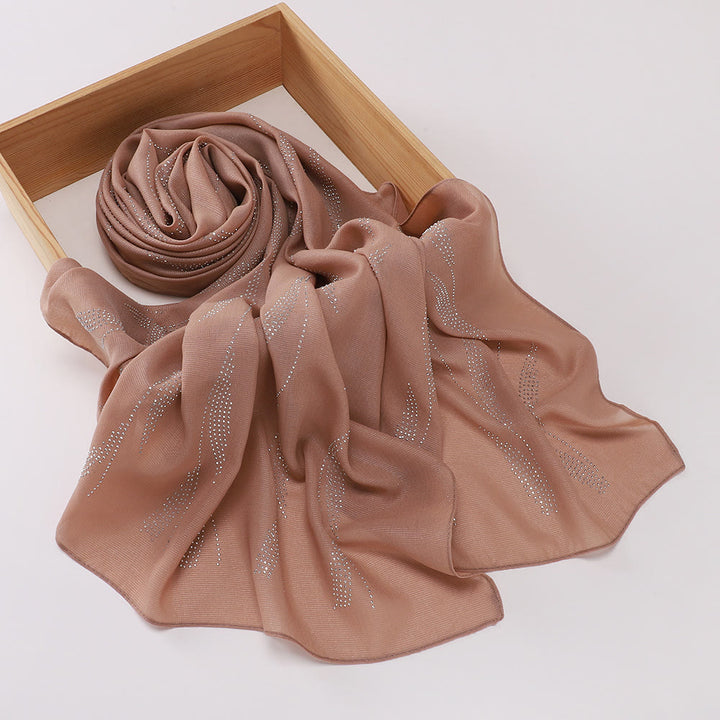 HilalHaven Spark Streak Polyester Rhinestone Hijab - Dark Brown - image 10