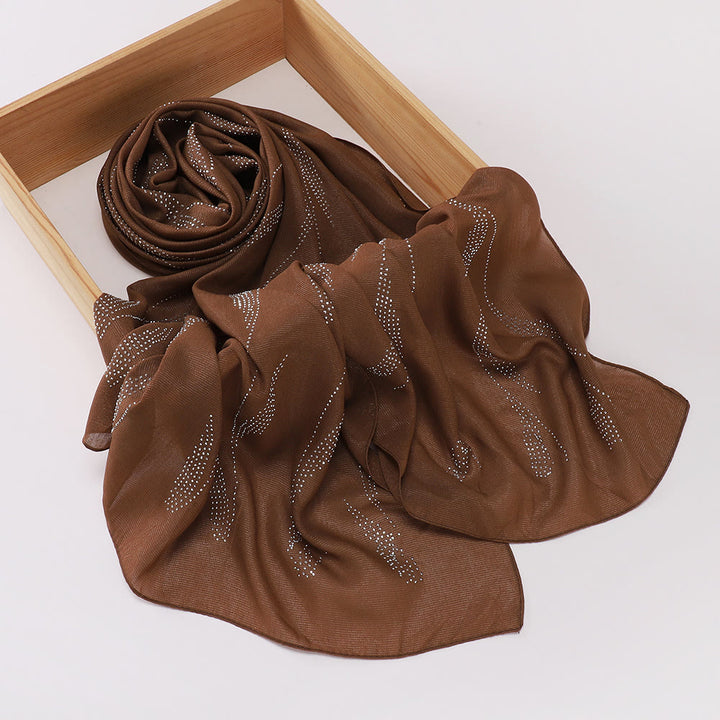 HilalHaven Spark Streak Polyester Rhinestone Hijab - Coffee - image 6