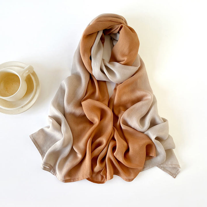 HilalHaven Soft Gradient Rayon Long Bohemian Hijab Scarf - Caramel Gradient - image 5