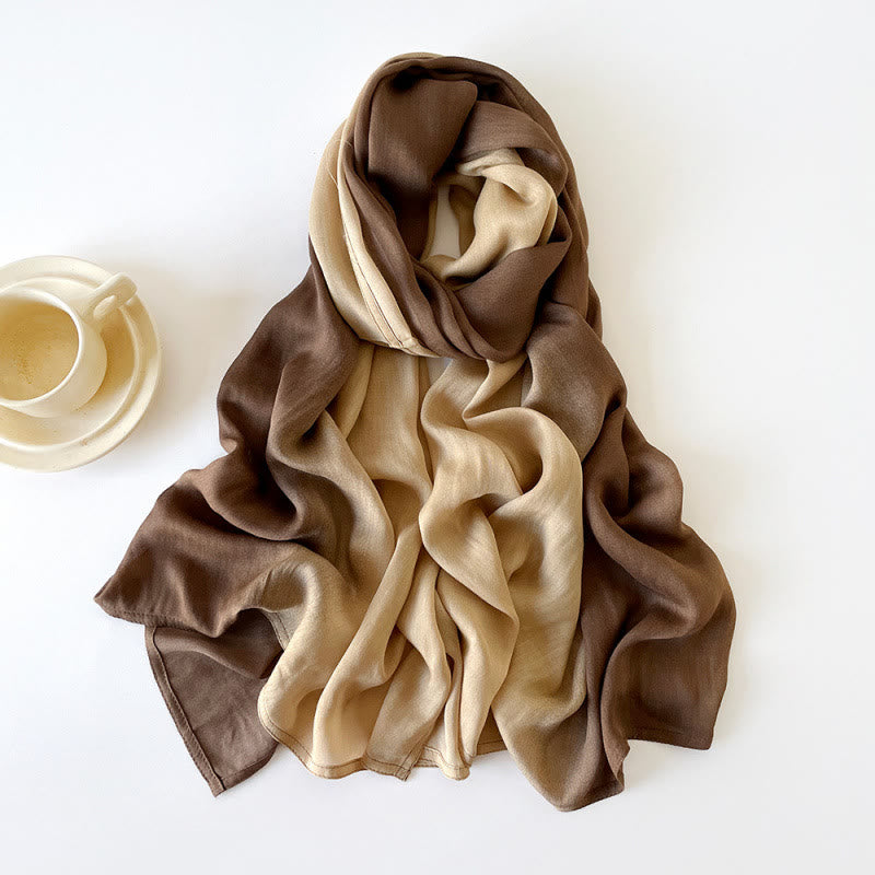 HilalHaven Soft Gradient Rayon Long Bohemian Hijab Scarf - Brown Beige Gradient - image 3