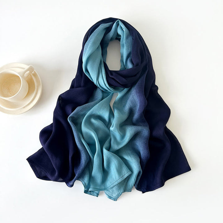 HilalHaven Soft Gradient Rayon Long Bohemian Hijab Scarf - Navy Teal Gradient - image 6