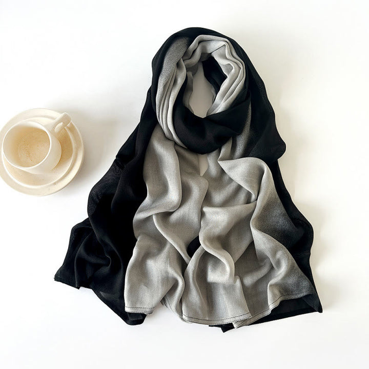 HilalHaven Soft Gradient Rayon Long Bohemian Hijab Scarf - Grey Gradient - image 2